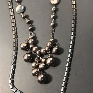 Multiple strand Art Deco style silver tone necklace